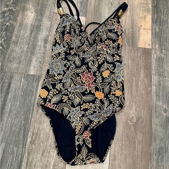 AMORESSA Indochine Horizon Women's Black Floral V Neck Swimsuit US Size 14 - Picture 4 of 13